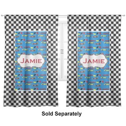 Checkers & Racecars Curtain Panel - Custom Size (Personalized)