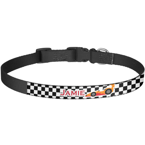 Custom Checkers & Racecars Dog Collar - Large (Personalized)