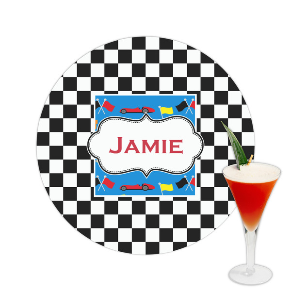 Custom Checkers & Racecars Printed Drink Topper -  2.5" (Personalized)