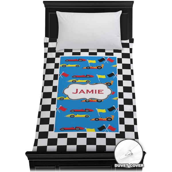 Custom Checkers & Racecars Duvet Cover - Twin XL (Personalized)