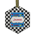 Checkers & Racecars Flat Glass Ornament - Hexagon w/ Name or Text