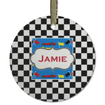 Checkers & Racecars Flat Glass Ornament - Round w/ Name or Text