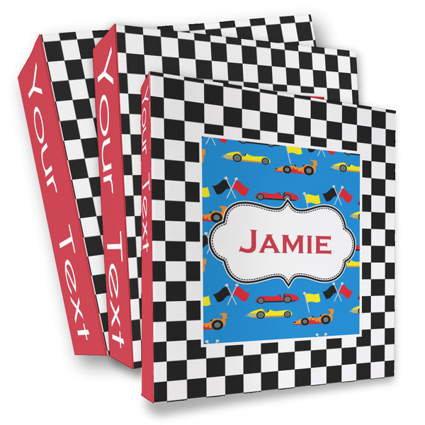 Custom Checkers & Racecars 3 Ring Binder - Full Wrap (Personalized)