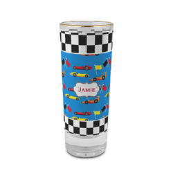 Checkers & Racecars 2 oz Shot Glass -  Glass with Gold Rim - Single (Personalized)