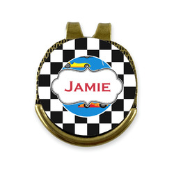 Checkers & Racecars Golf Ball Marker - Hat Clip - Gold