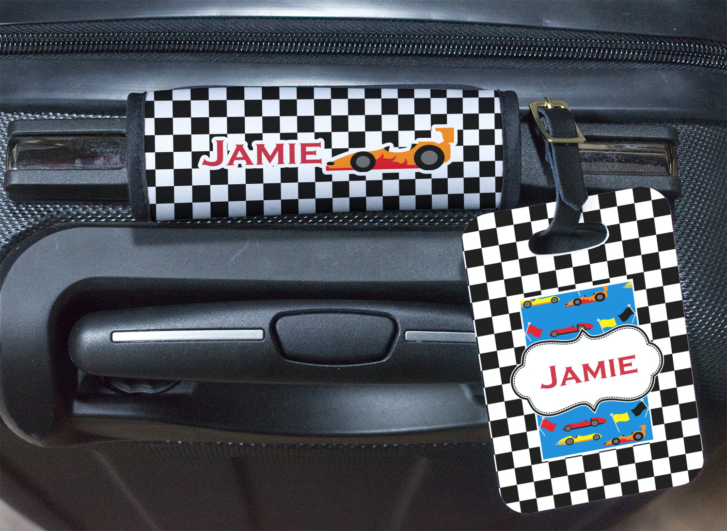 Custom Checkers Racecars Plastic Luggage Tag Personalized