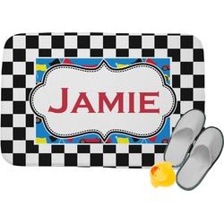 Checkers & Racecars Memory Foam Bath Mat - 24"x17" (Personalized)