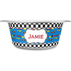 Checkers & Racecars Stainless Steel Dog Bowl (Personalized)