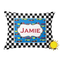 Checkers & Racecars Outdoor Throw Pillow (Rectangular) (Personalized)