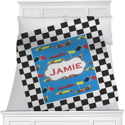 Checkers & Racecars Minky Blanket - Twin / Full - 80"x60" - Double Sided (Personalized)