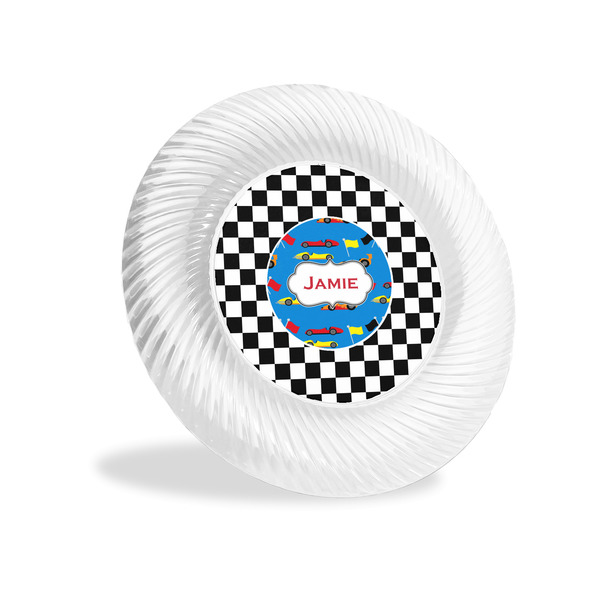 Custom Checkers & Racecars Plastic Party Appetizer & Dessert Plates - 6" (Personalized)