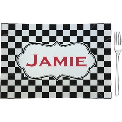 Checkers & Racecars Rectangular Glass Appetizer / Dessert Plate - Single or Set (Personalized)