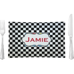 Checkers & Racecars Glass Rectangular Lunch / Dinner Plate (Personalized)