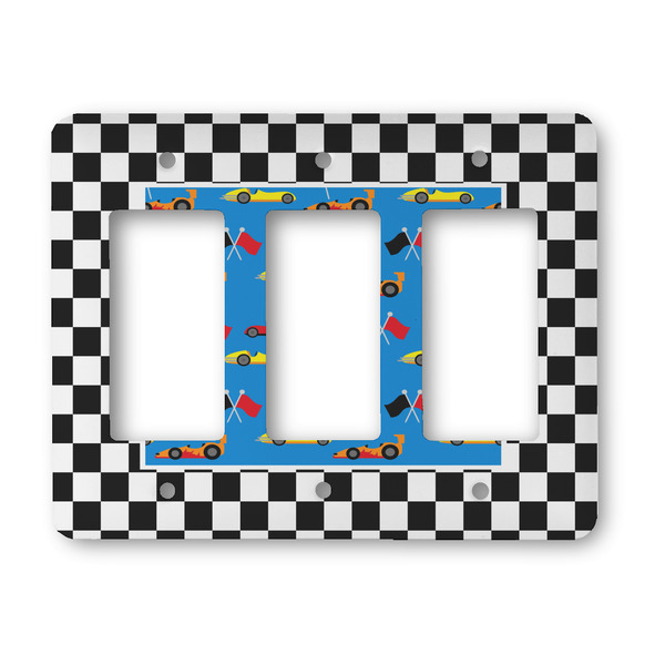 Custom Checkers & Racecars Rocker Style Light Switch Cover - Three Switch