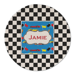 Checkers & Racecars Round Linen Placemat - Single Sided (Personalized)