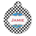 Checkers & Racecars Round Pet ID Tag - Large (Personalized)