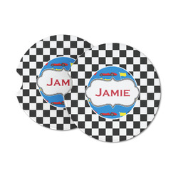 Checkers & Racecars Sandstone Car Coasters (Personalized)