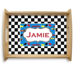 Checkers & Racecars Natural Wooden Tray - Large (Personalized)