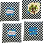 Checkers & Racecars Set of 4 Glass Square Lunch / Dinner Plate 9.5" (Personalized)