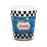 Checkers & Racecars Ceramic Shot Glass - 1.5 oz - White - Single (Personalized)