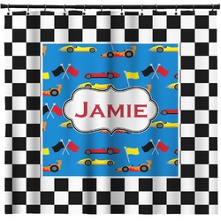 Checkers & Racecars Shower Curtain - 71" x 74" (Personalized)