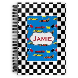 Checkers & Racecars Spiral Notebook - 7x10 w/ Name or Text