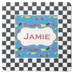 Checkers & Racecars Square Rubber Backed Coaster (Personalized)