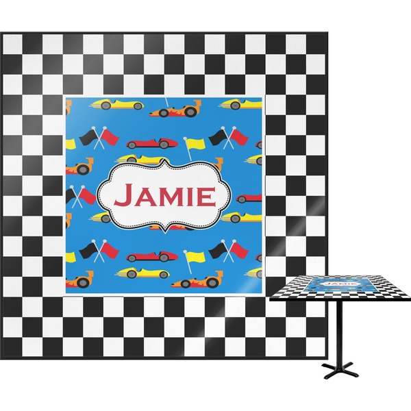 Custom Checkers & Racecars Square Table Top - 24" (Personalized)