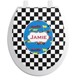 Checkers & Racecars Toilet Seat Decal - Round (Personalized)
