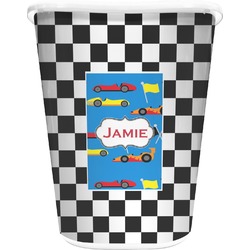 Checkers & Racecars Waste Basket - Double Sided (White) (Personalized)