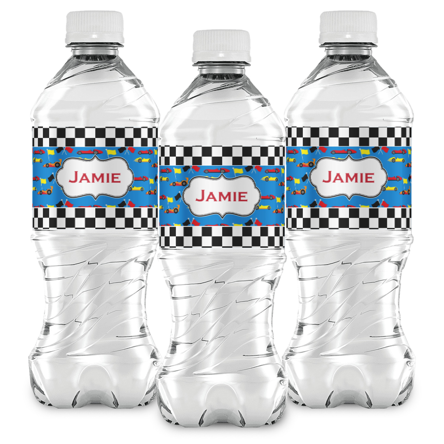 Personalized Pit Crew Checkered Flag Water Bottle