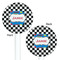 Checkers & Racecars White Plastic 5.5" Stir Stick - Double Sided - Round - Front & Back