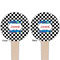 Checkers & Racecars Wooden 4" Food Pick - Round - Double Sided - Front & Back