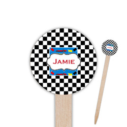 Checkers & Racecars 6" Round Wooden Food Picks - Double Sided (Personalized)