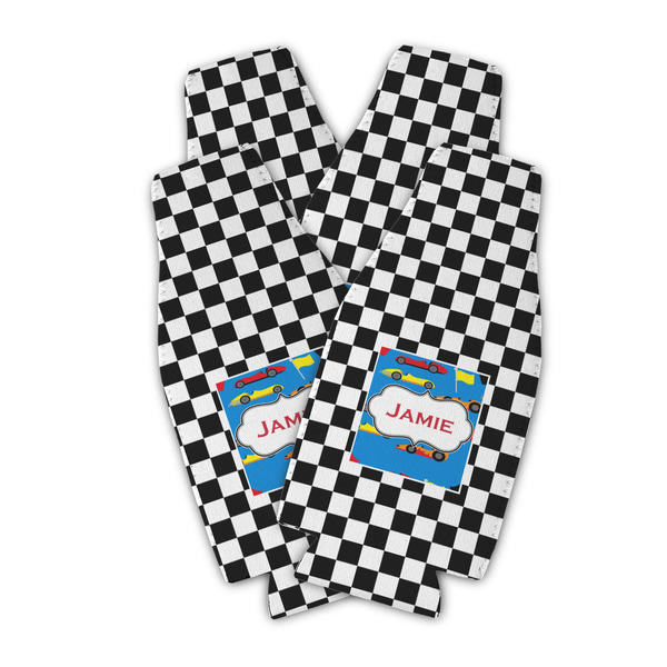 Custom Checkers & Racecars Zipper Bottle Cooler - Set of 4 (Personalized)