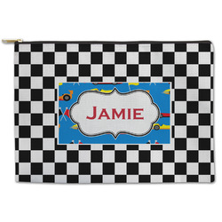 Checkers & Racecars Zipper Pouch - Large - 12.5"x8.5" (Personalized)