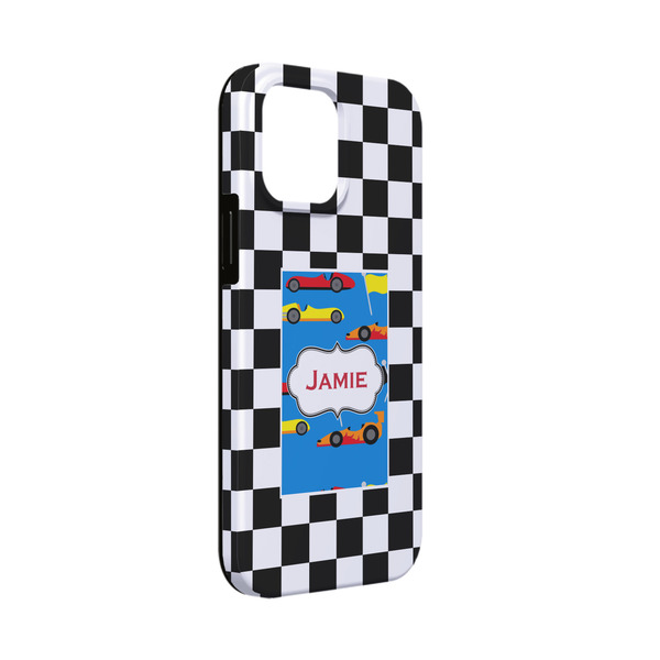 Custom Checkers & Racecars iPhone Case - Rubber Lined - iPhone 13 Mini (Personalized)