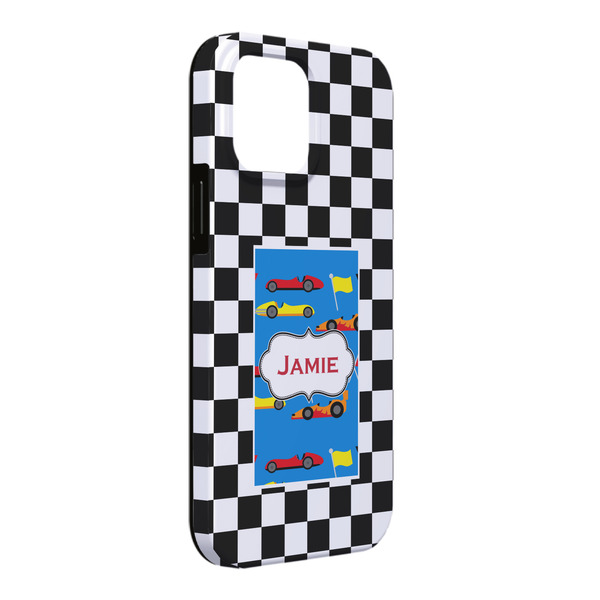 Custom Checkers & Racecars iPhone Case - Rubber Lined - iPhone 13 Pro Max (Personalized)