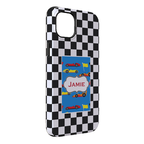 Custom Checkers & Racecars iPhone Case - Rubber Lined - iPhone 14 Plus (Personalized)