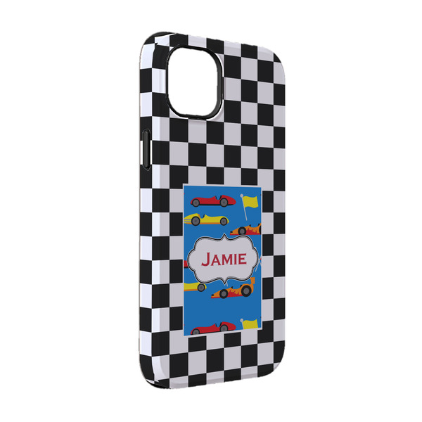 Custom Checkers & Racecars iPhone Case - Rubber Lined - iPhone 14 Pro (Personalized)