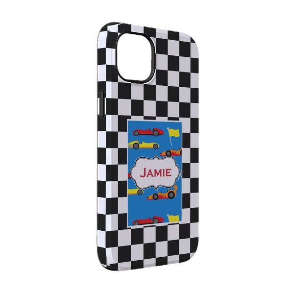 Custom Checkers & Racecars iPhone Case - Rubber Lined - iPhone 14 (Personalized)