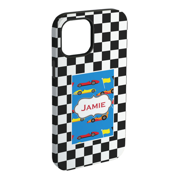 Custom Checkers & Racecars iPhone Case - Rubber Lined - iPhone 15 Plus (Personalized)