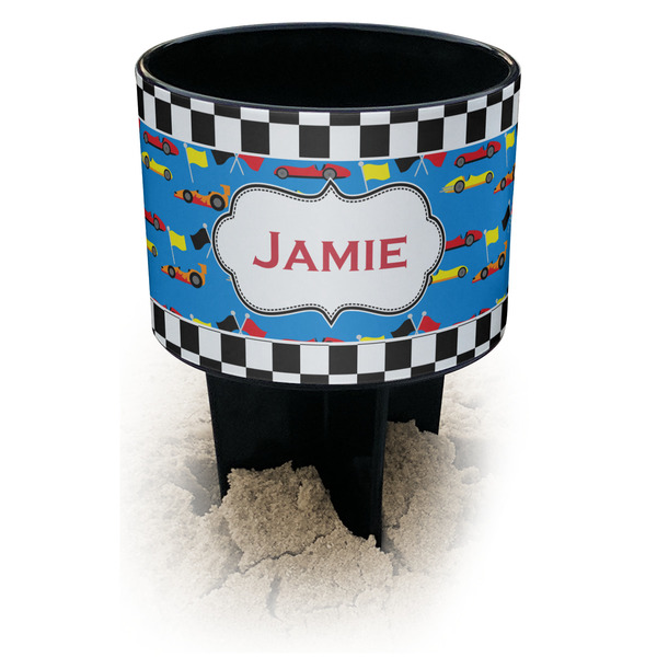 Custom Checkers & Racecars Black Beach Spiker Drink Holder (Personalized)