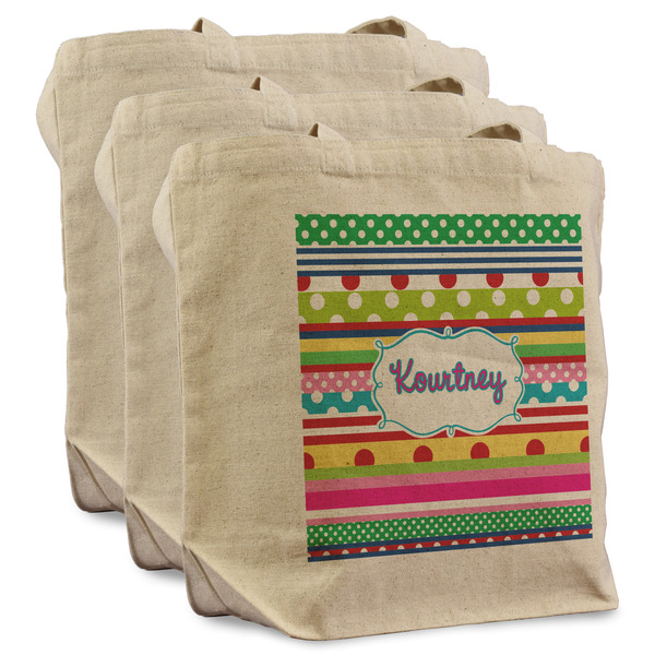 Custom Ribbons Reusable Cotton Grocery Bags - Set of 3 (Personalized)