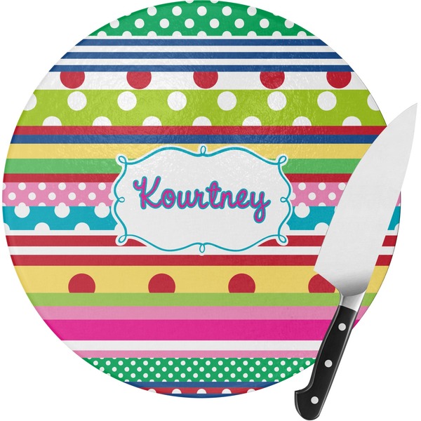 Custom Ribbons Round Glass Cutting Board - Small (Personalized)