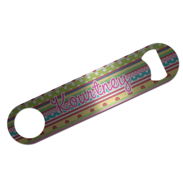 Custom Ribbons Bar Bottle Opener - Silver w/ Name or Text