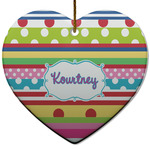 Ribbons Heart Ceramic Ornament w/ Name or Text