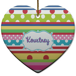 Ribbons Heart Ceramic Ornament w/ Name or Text