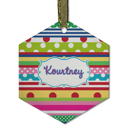 Ribbons Flat Glass Ornament - Hexagon w/ Name or Text