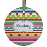 Ribbons Flat Glass Ornament - Round w/ Name or Text